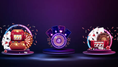 a group of round objects with cards and a wheel